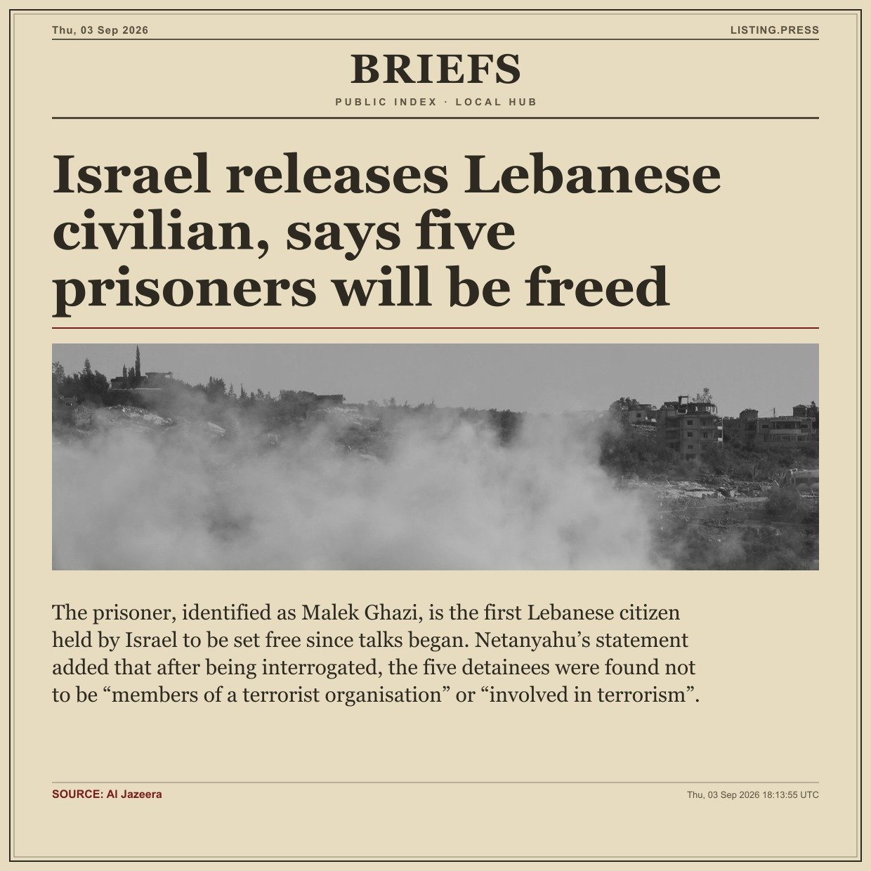 Israel releases Lebanese civilian, says five prisoners will be freed