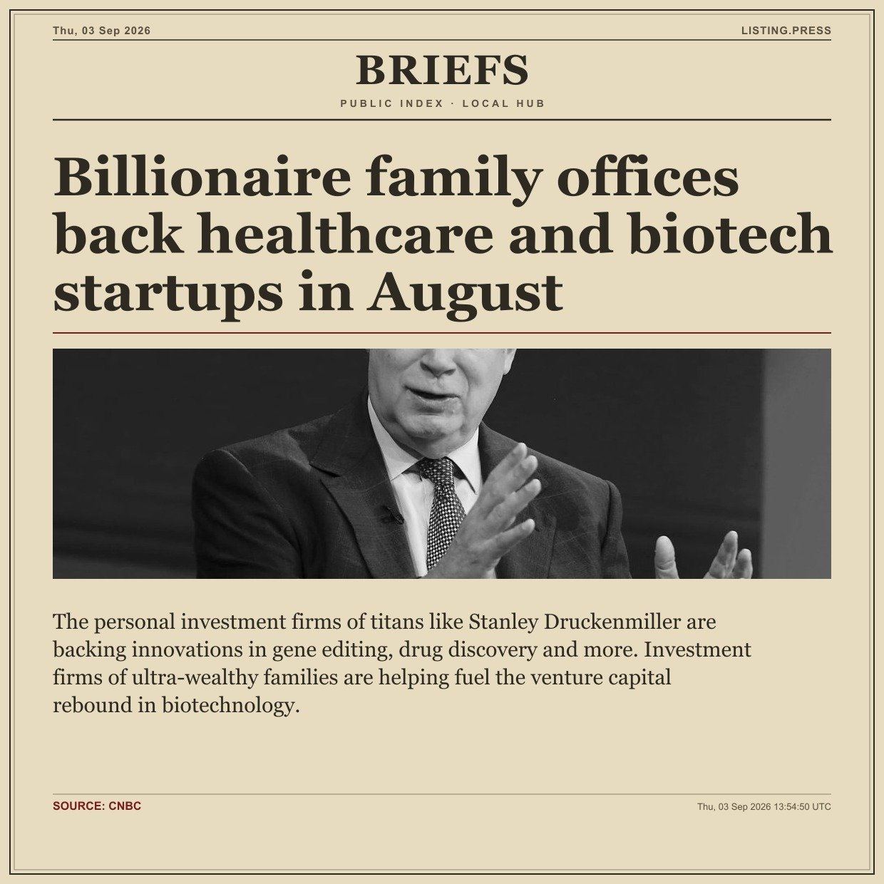 Billionaire family offices back healthcare and biotech startups in August