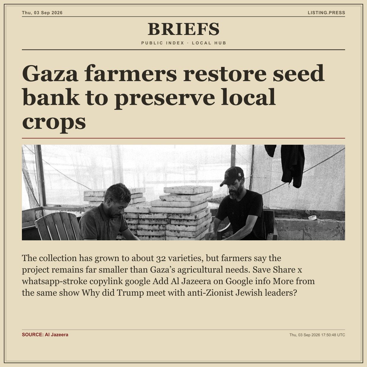 Gaza farmers restore seed bank to preserve local crops