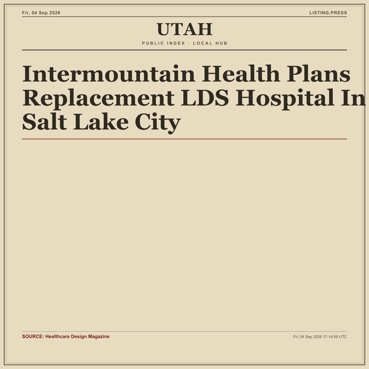 Intermountain Health Plans Replacement LDS Hospital In Salt Lake City