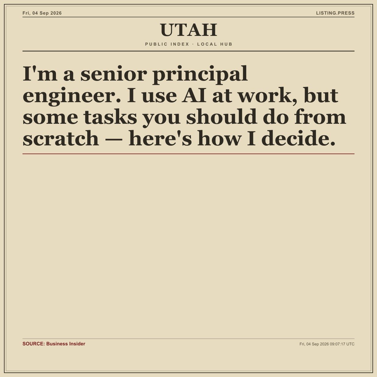 I'm a senior principal engineer. I use AI at work, but some tasks you should do from scratch — here's how I decide.