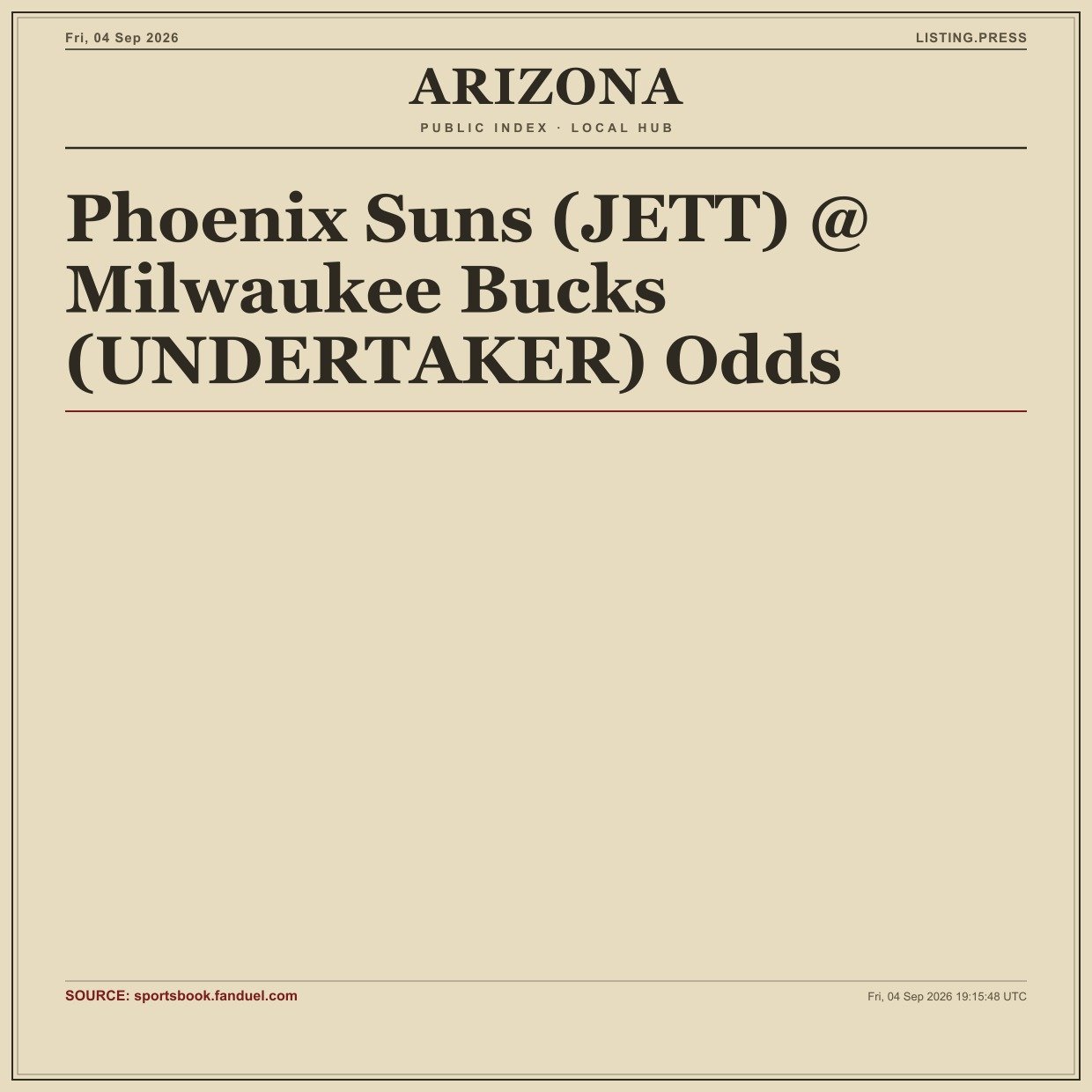 Phoenix Suns (JETT) @ Milwaukee Bucks (UNDERTAKER) Odds