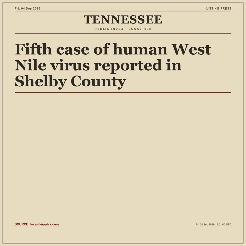 Fifth case of human West Nile virus reported in Shelby County