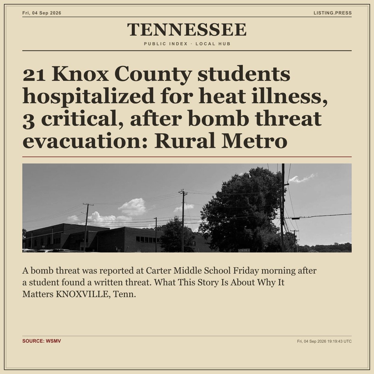 21 Knox County students hospitalized for heat illness, 3 critical, after bomb threat evacuation: Rural Metro