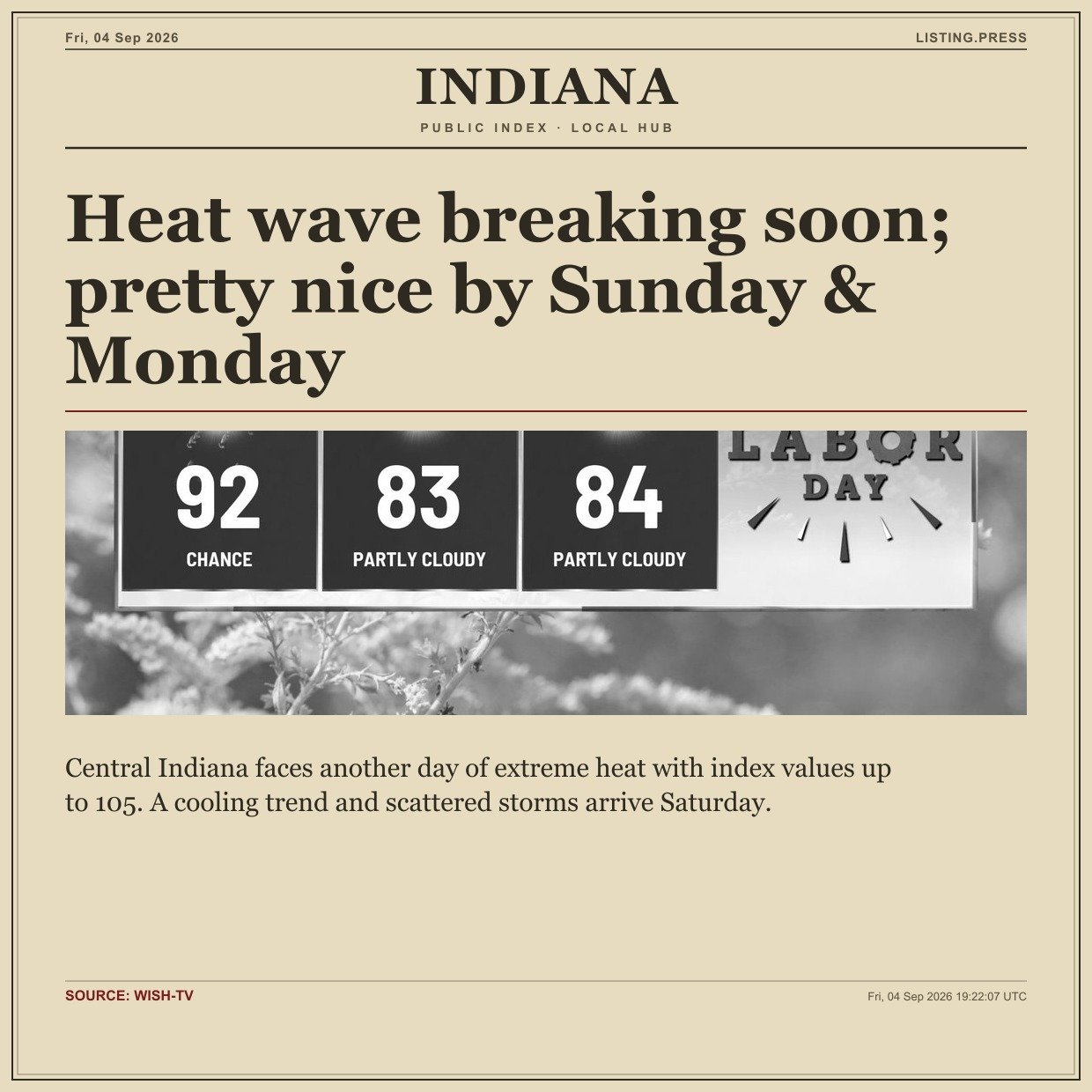 Heat wave breaking soon; pretty nice by Sunday & Monday