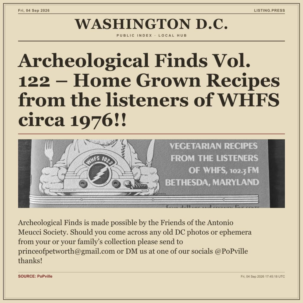 Archeological Finds Vol. 122 – Home Grown Recipes from the listeners of WHFS circa 1976!!