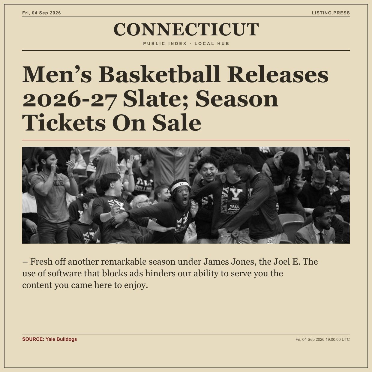Men’s Basketball Releases 2026-27 Slate; Season Tickets On Sale