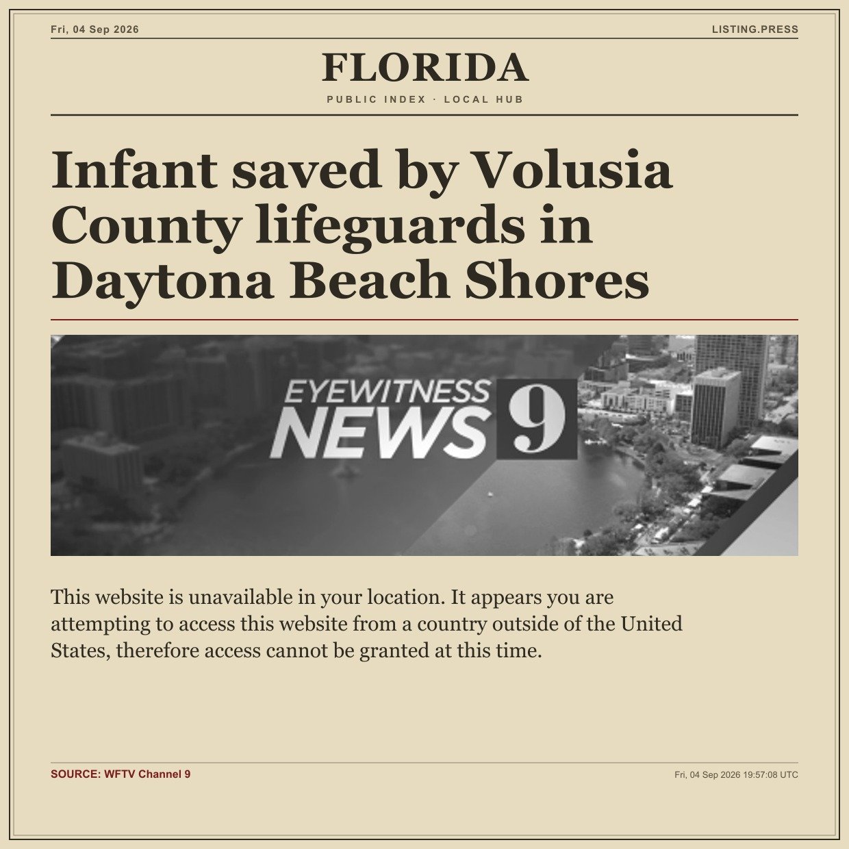 Infant saved by Volusia County lifeguards in Daytona Beach Shores