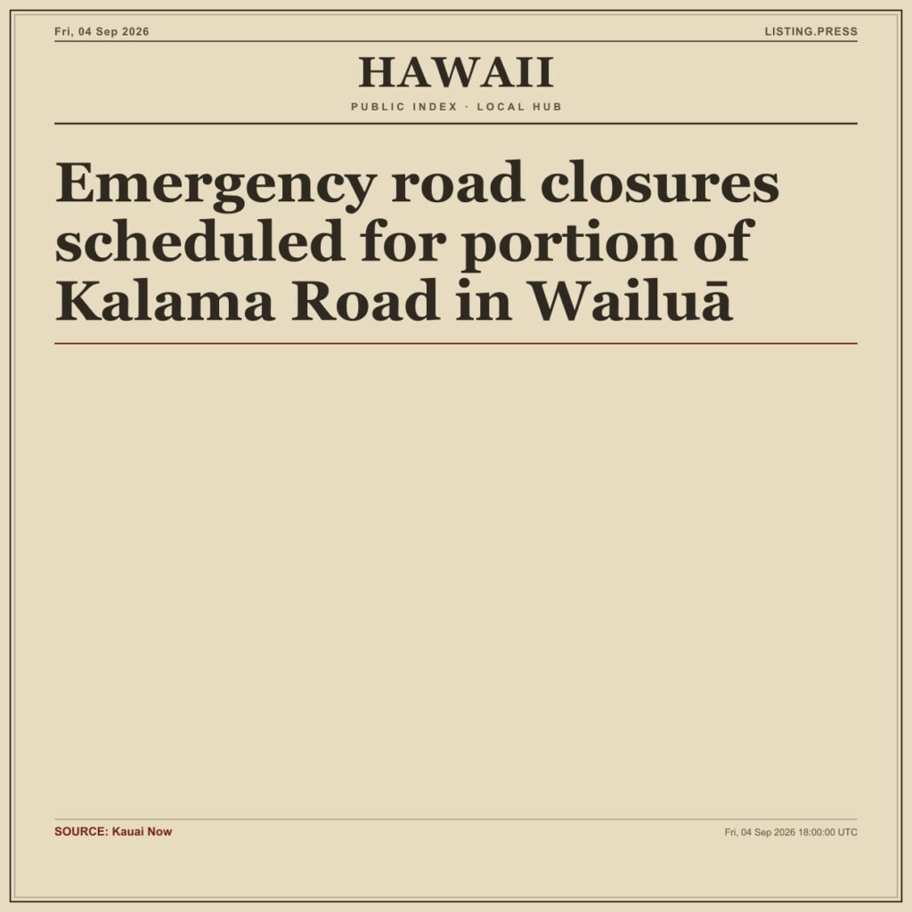 Emergency road closures scheduled for portion of Kalama Road in Wailuā