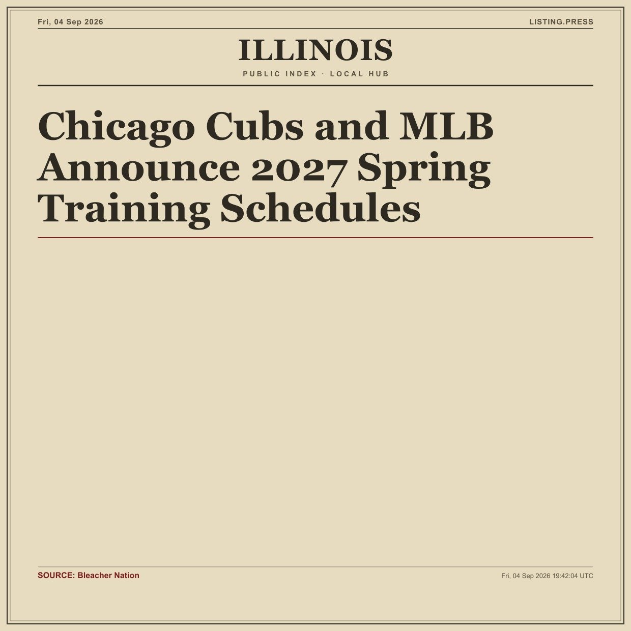 Chicago Cubs and MLB Announce 2027 Spring Training Schedules