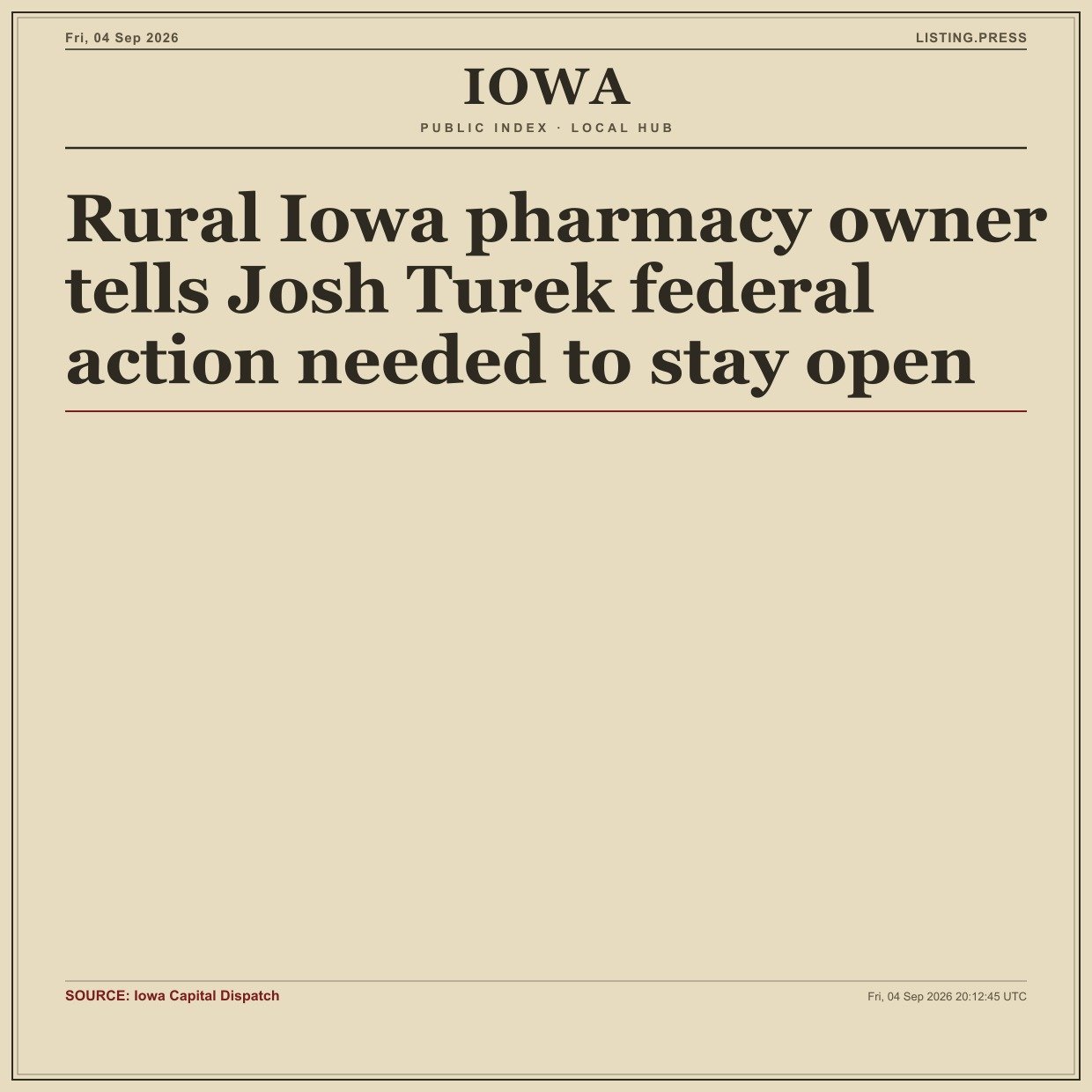 Rural Iowa pharmacy owner tells Josh Turek federal action needed to stay open