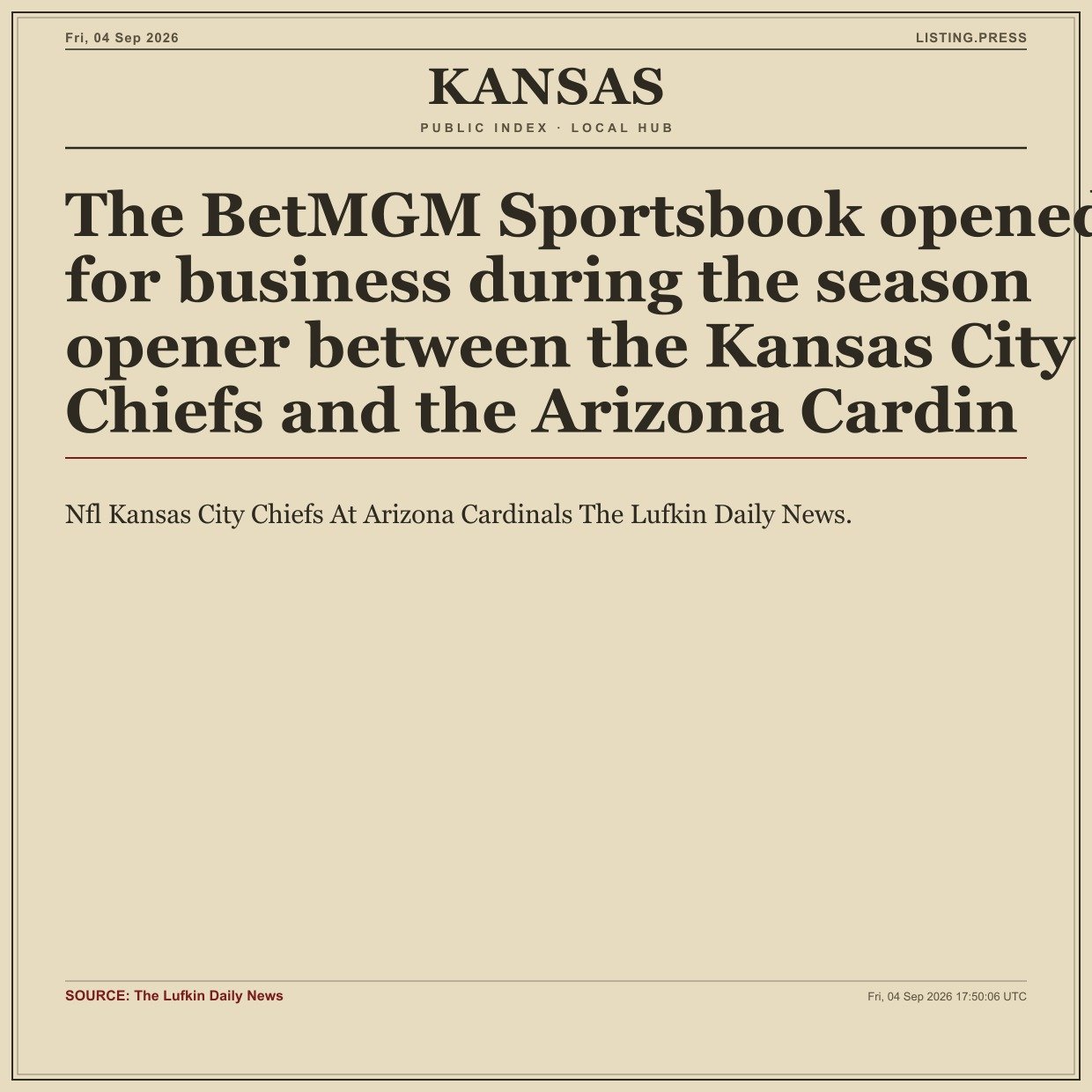 The BetMGM Sportsbook opened for business during the season opener between the Kansas City Chiefs and the Arizona Cardin