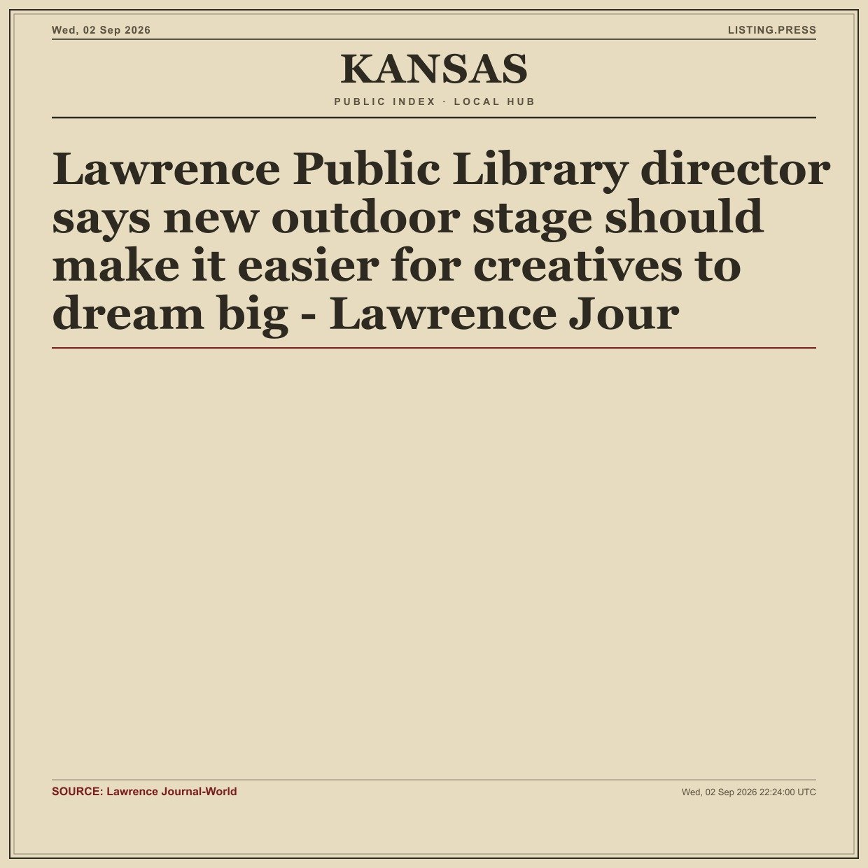 Lawrence Public Library director says new outdoor stage should make it easier for creatives to dream big - Lawrence Jour