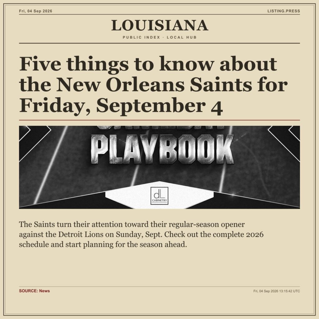 Five things to know about the New Orleans Saints for Friday, September 4