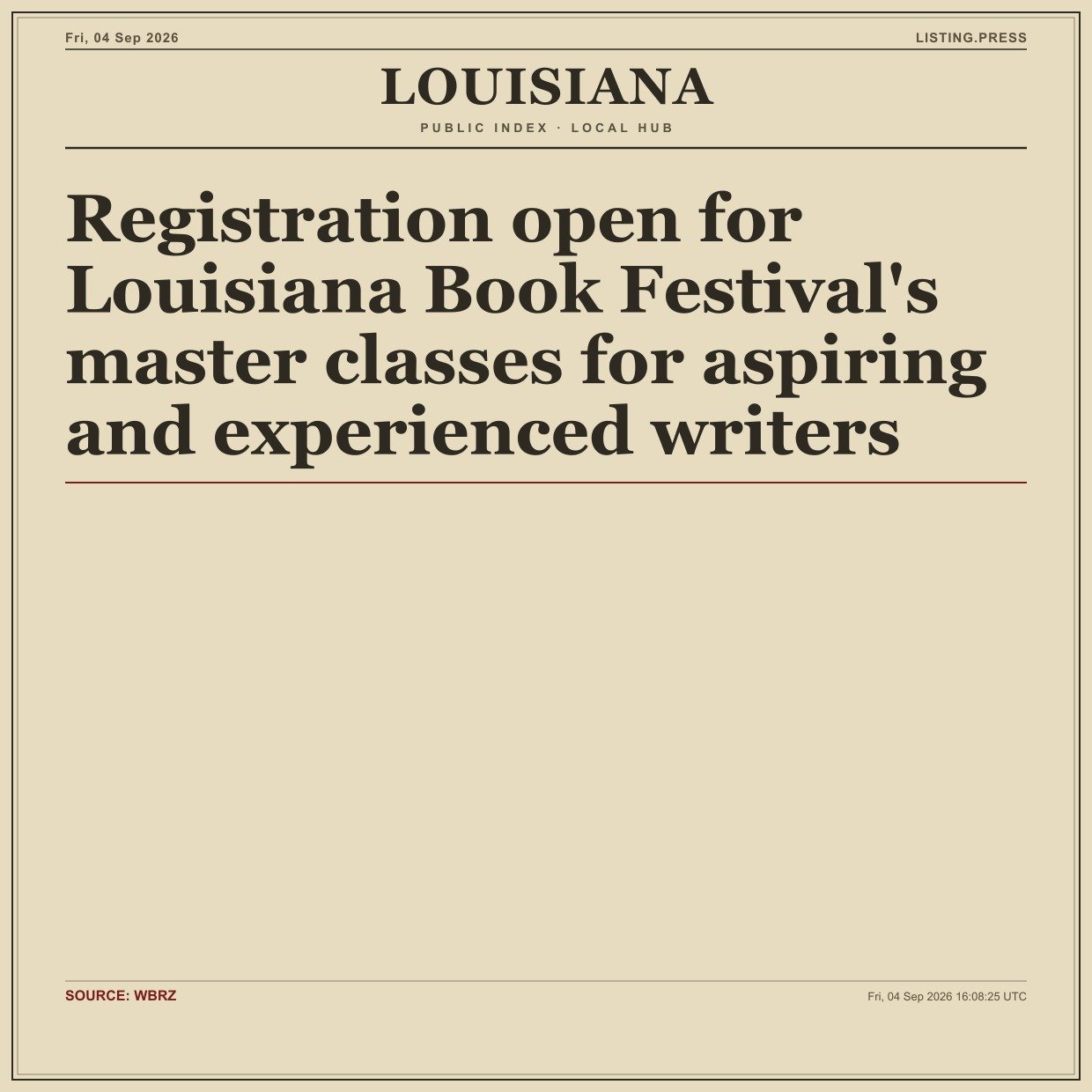 Registration open for Louisiana Book Festival's master classes for aspiring and experienced writers