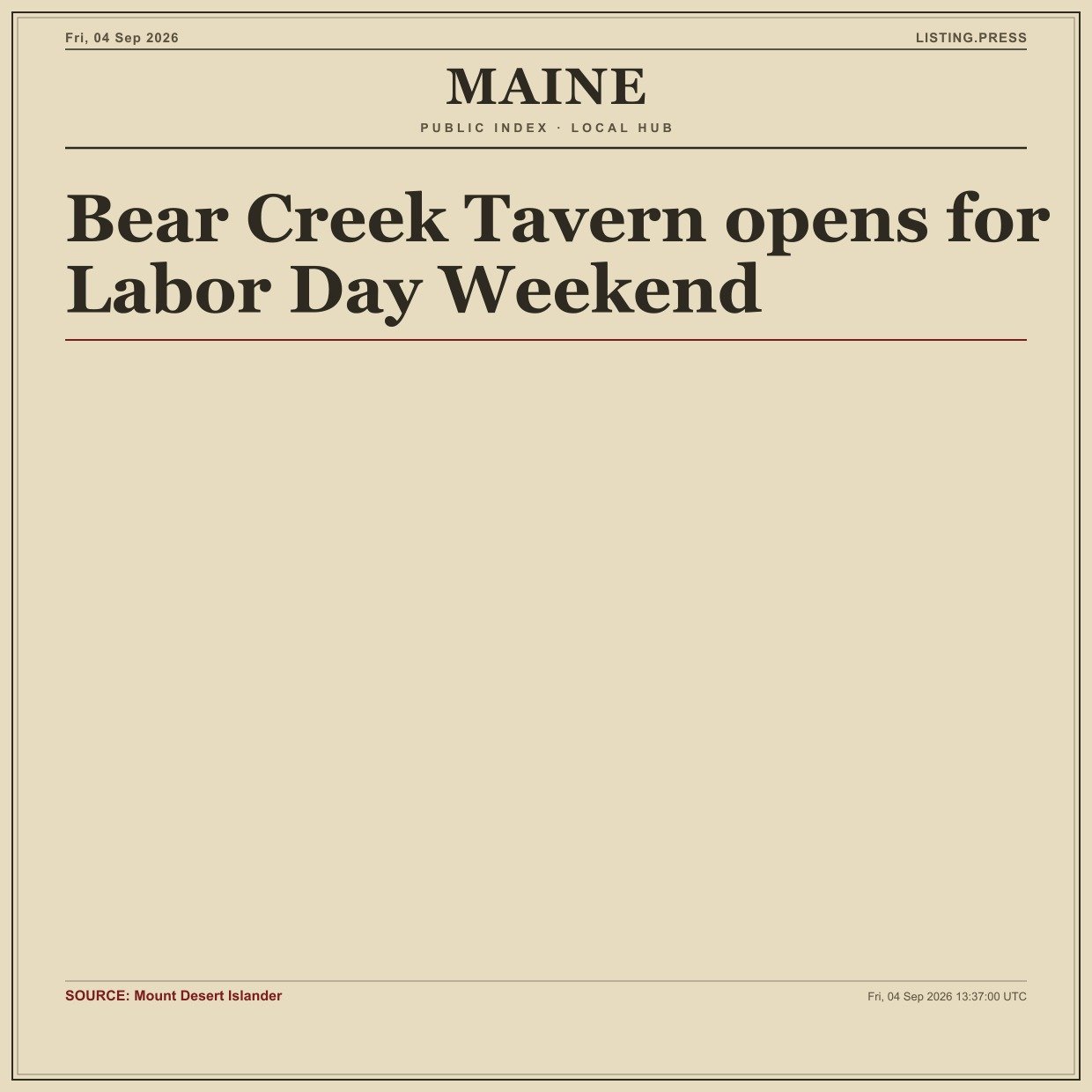 Bear Creek Tavern opens for Labor Day Weekend