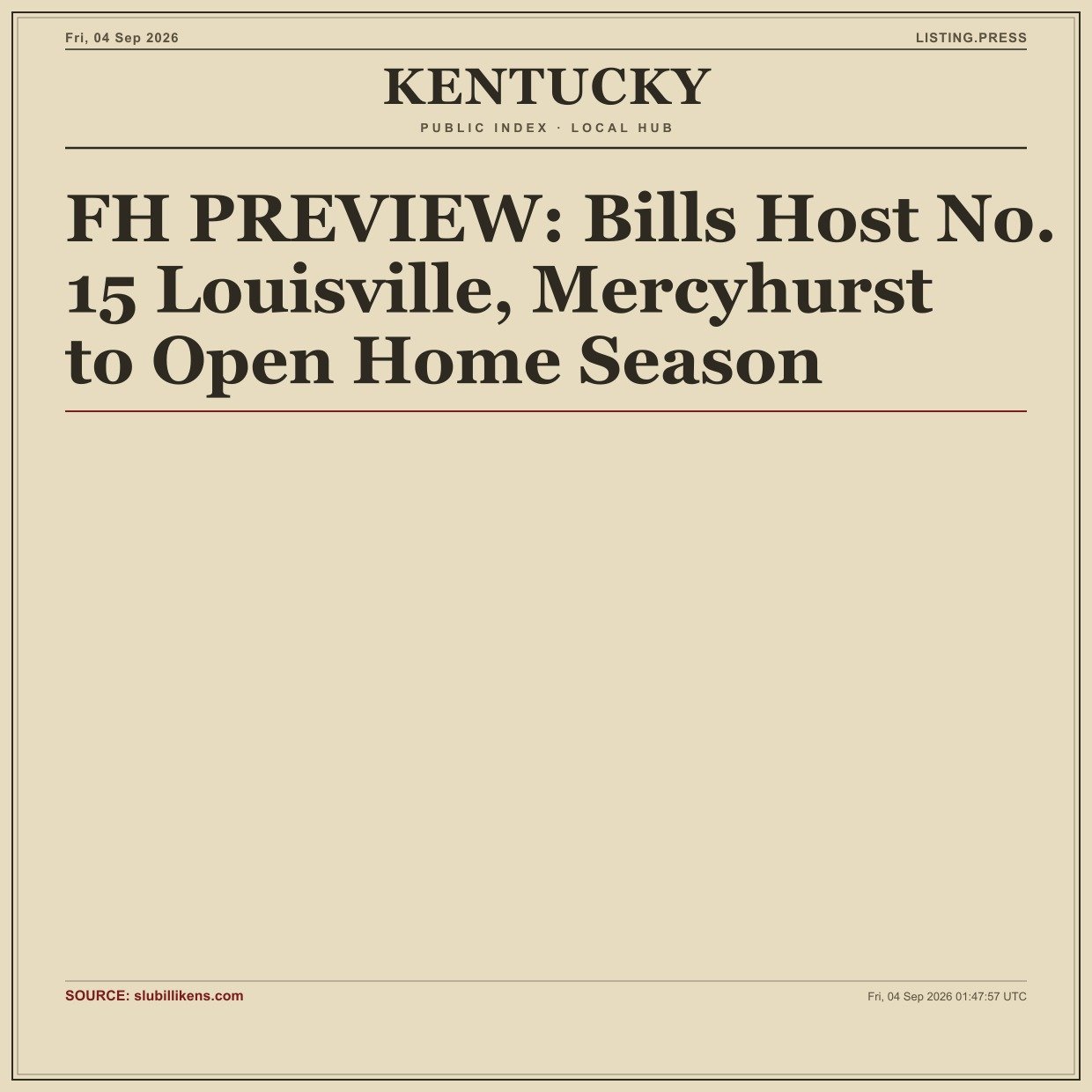 FH PREVIEW: Bills Host No. 15 Louisville, Mercyhurst to Open Home Season