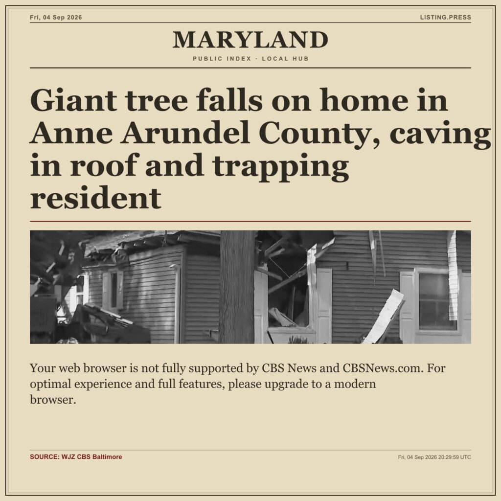 Giant tree falls on home in Anne Arundel County, caving in roof and trapping resident