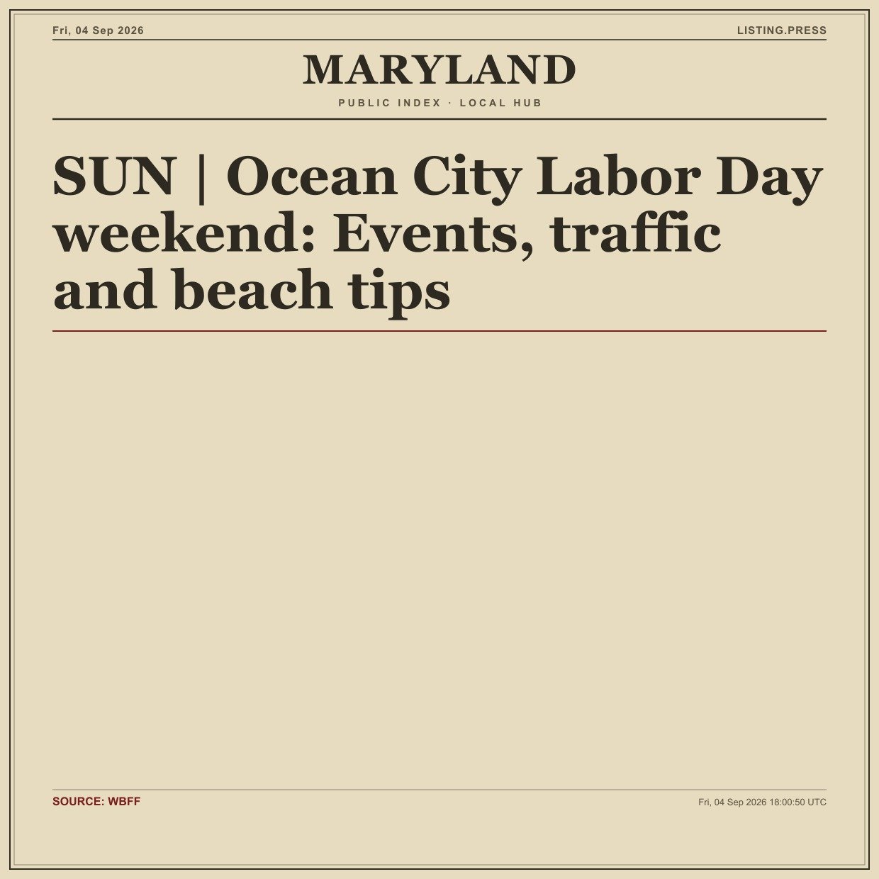 SUN | Ocean City Labor Day weekend: Events, traffic and beach tips