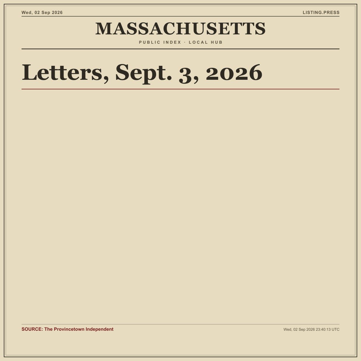 Letters, Sept. 3, 2026