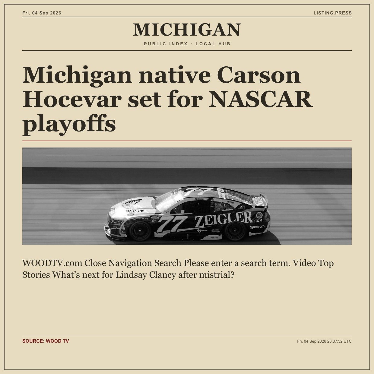 Michigan native Carson Hocevar set for NASCAR playoffs