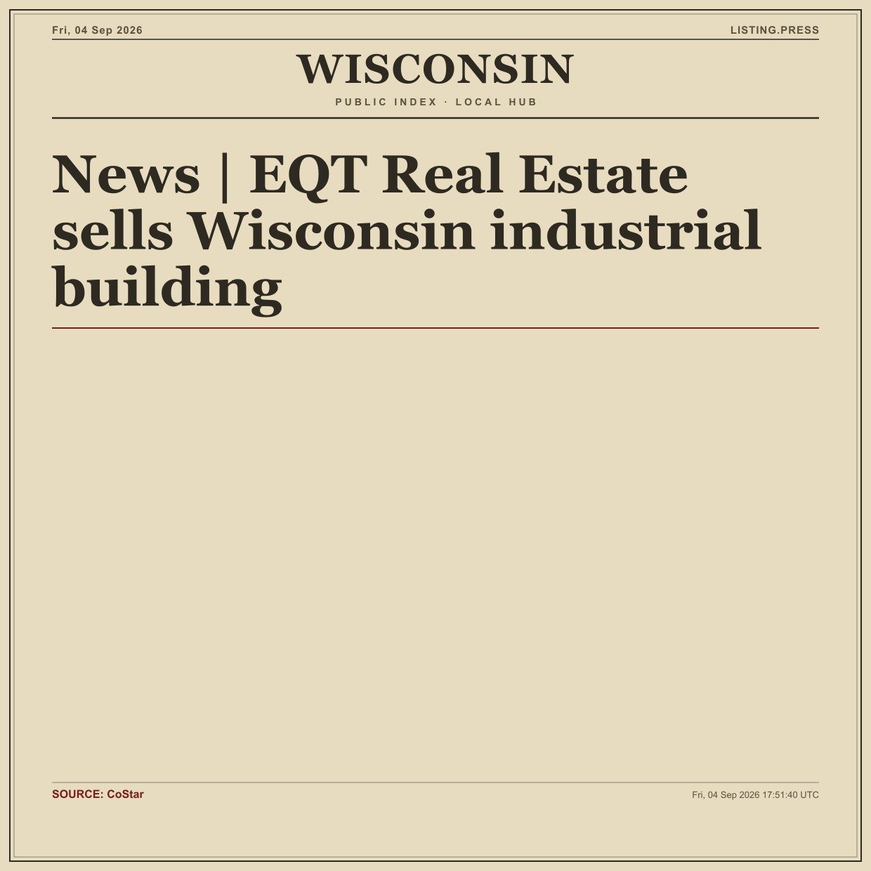 News | EQT Real Estate sells Wisconsin industrial building
