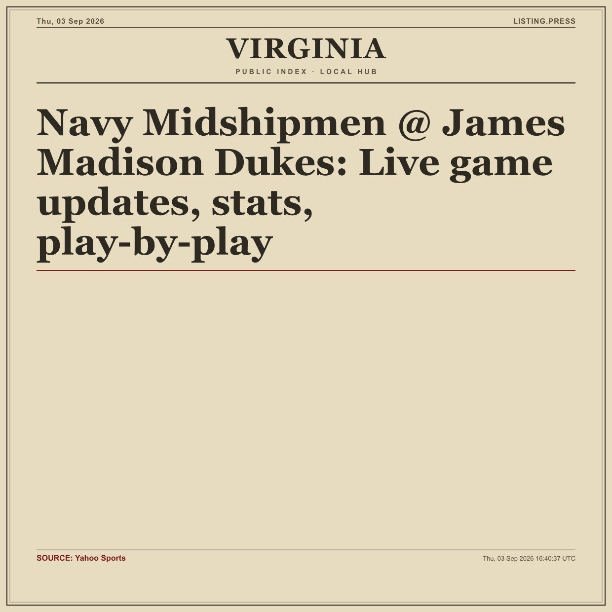 Navy Midshipmen @ James Madison Dukes: Live game updates, stats, play-by-play