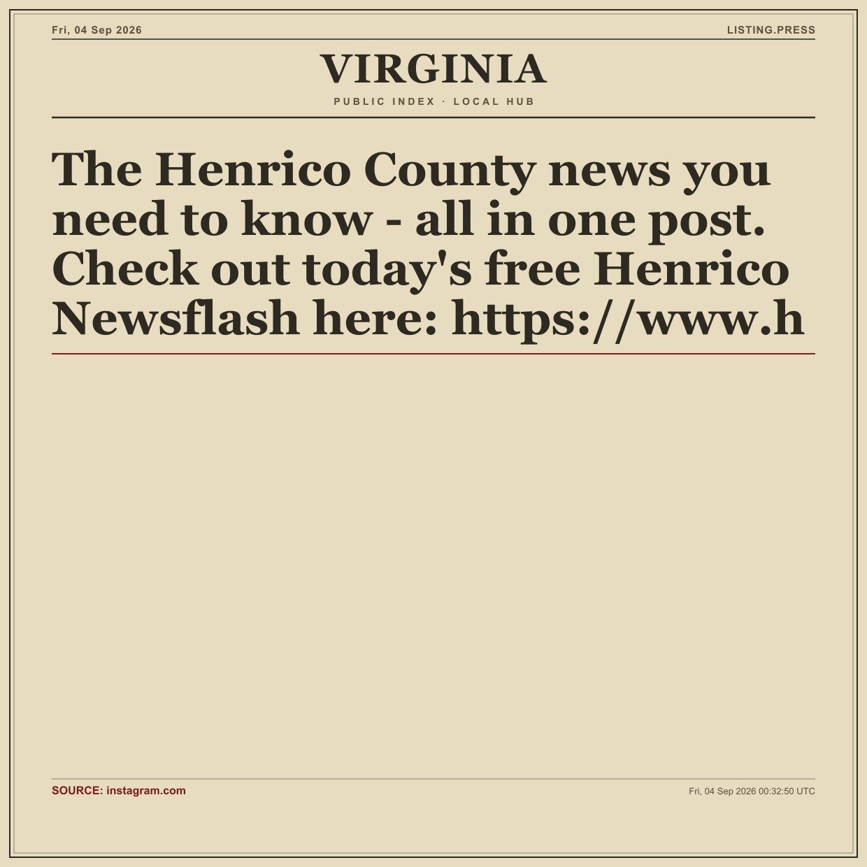 The Henrico County news you need to know - all in one post. Check out today's free Henrico Newsflash here: https://www.h