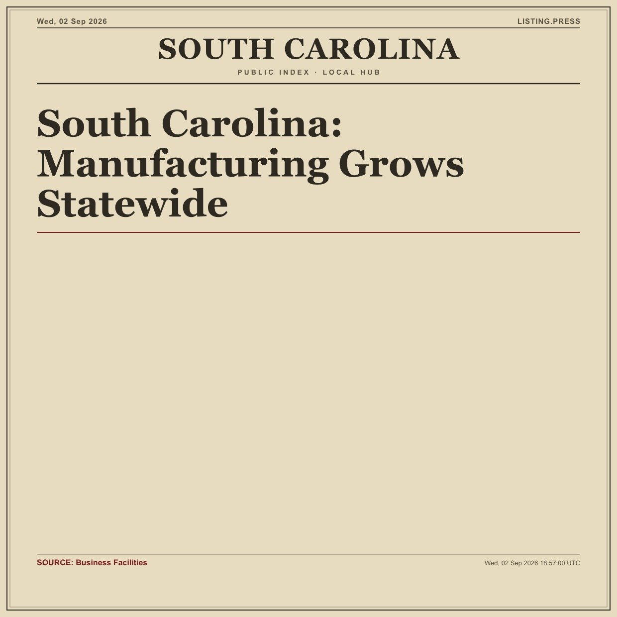 South Carolina: Manufacturing Grows Statewide