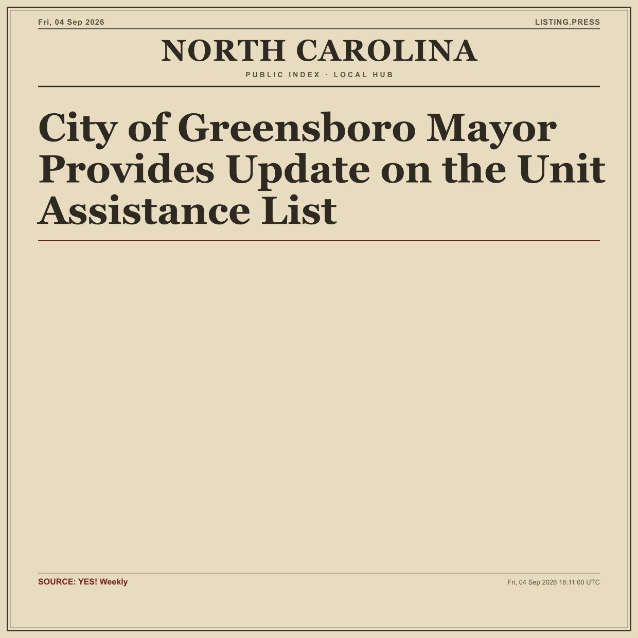 City of Greensboro Mayor Provides Update on the Unit Assistance List
