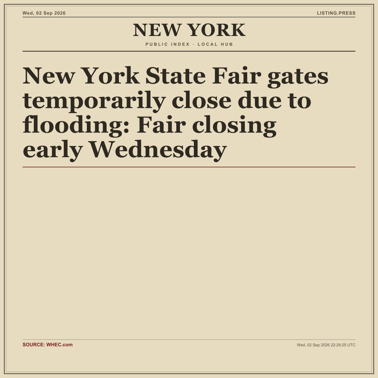 New York State Fair gates temporarily close due to flooding: Fair closing early Wednesday