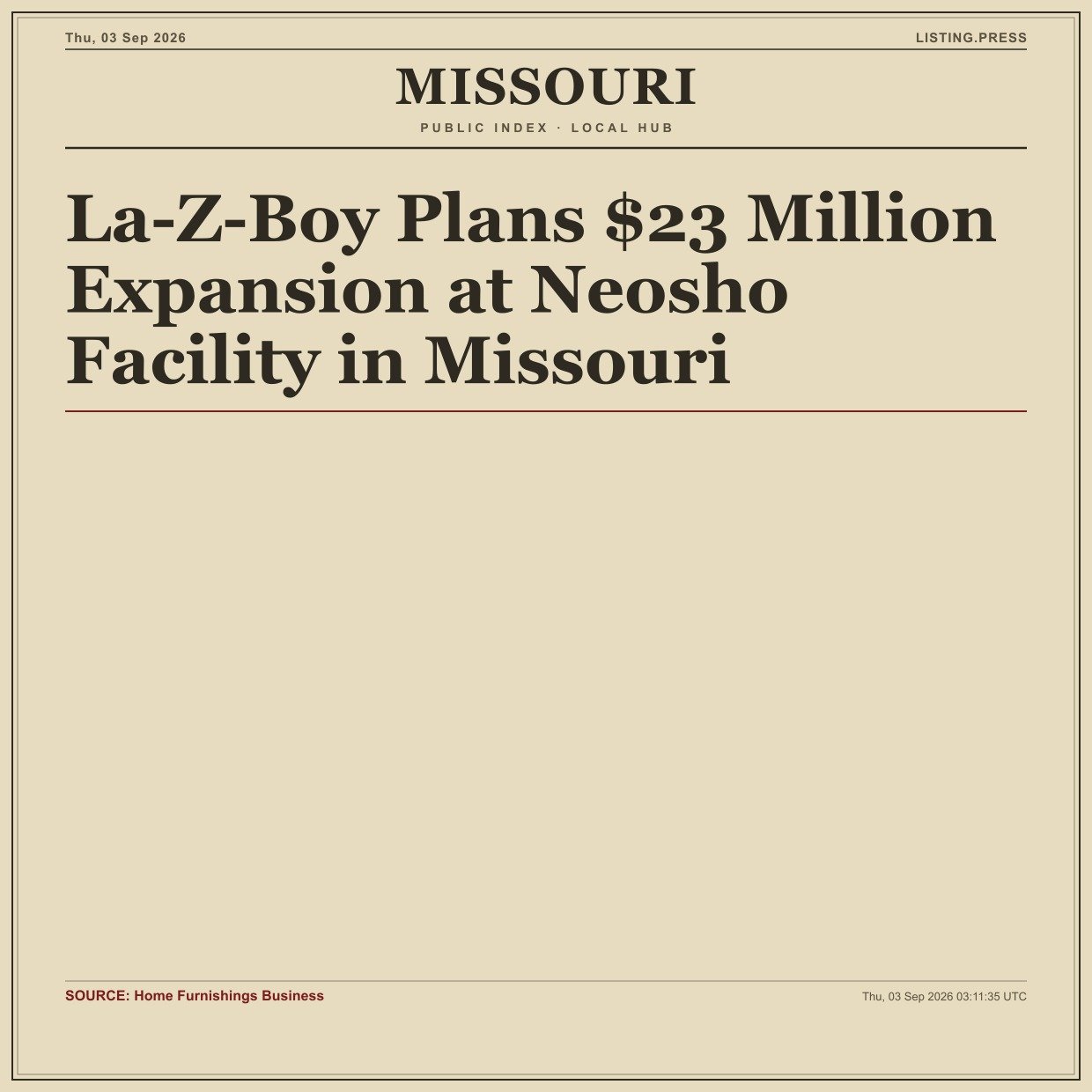 La-Z-Boy Plans $23 Million Expansion at Neosho Facility in Missouri