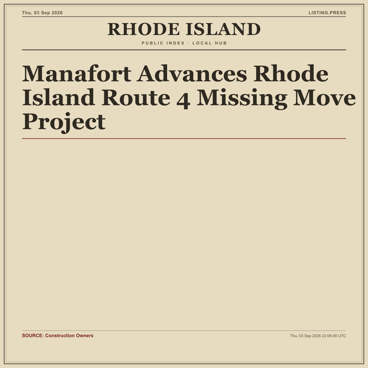 Manafort Advances Rhode Island Route 4 Missing Move Project
