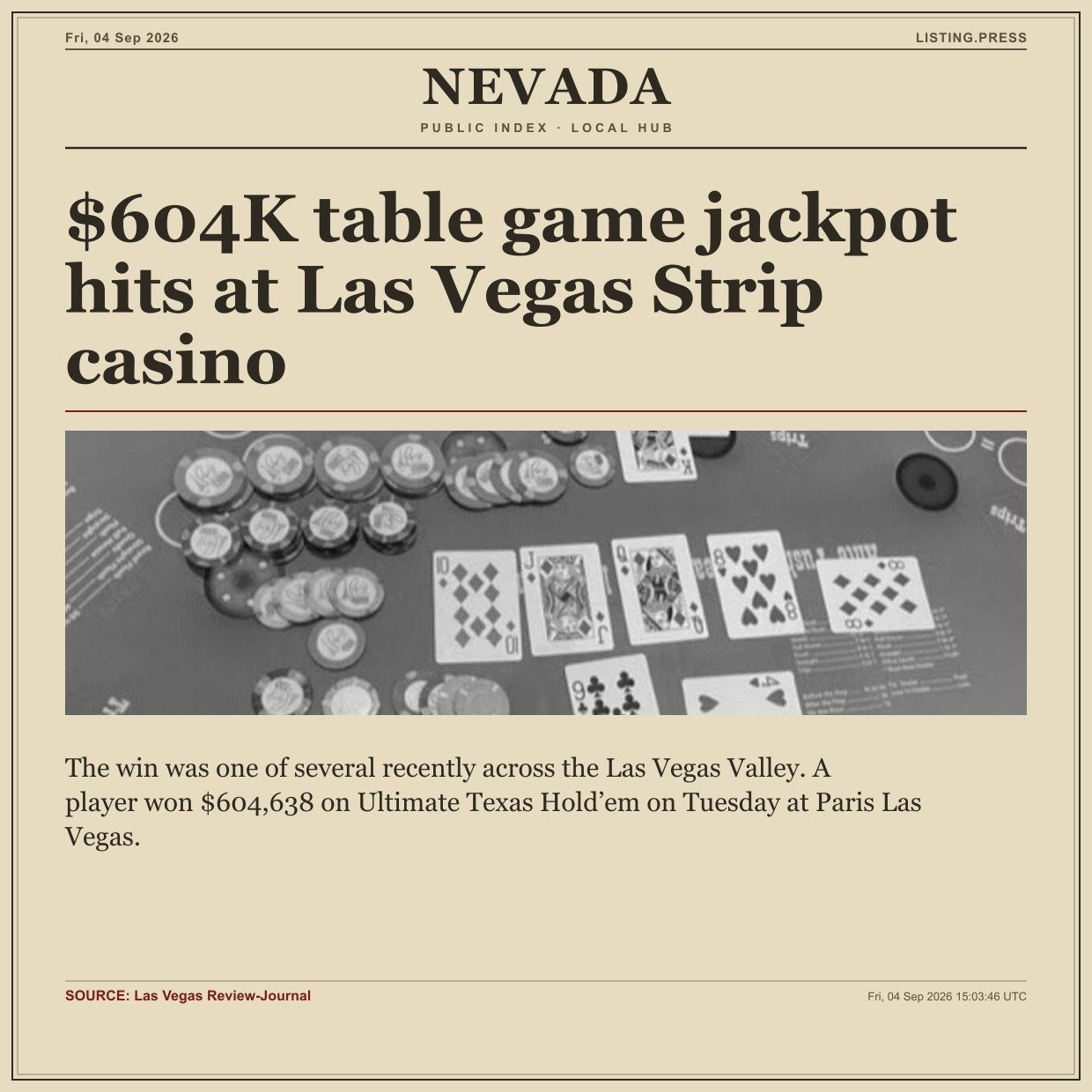 $604K table game jackpot hits at Las Vegas Strip casino