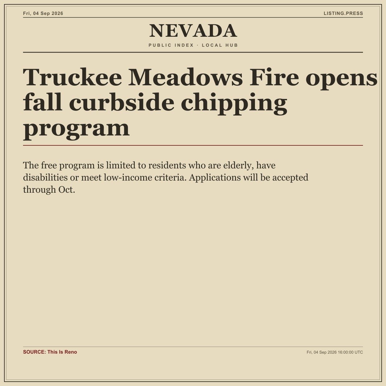 Truckee Meadows Fire opens fall curbside chipping program