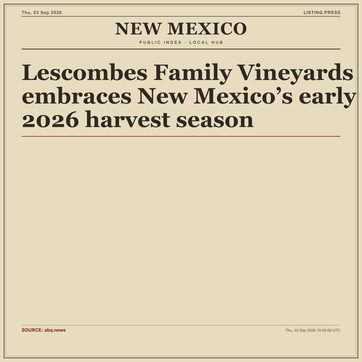 Lescombes Family Vineyards embraces New Mexico’s early 2026 harvest season