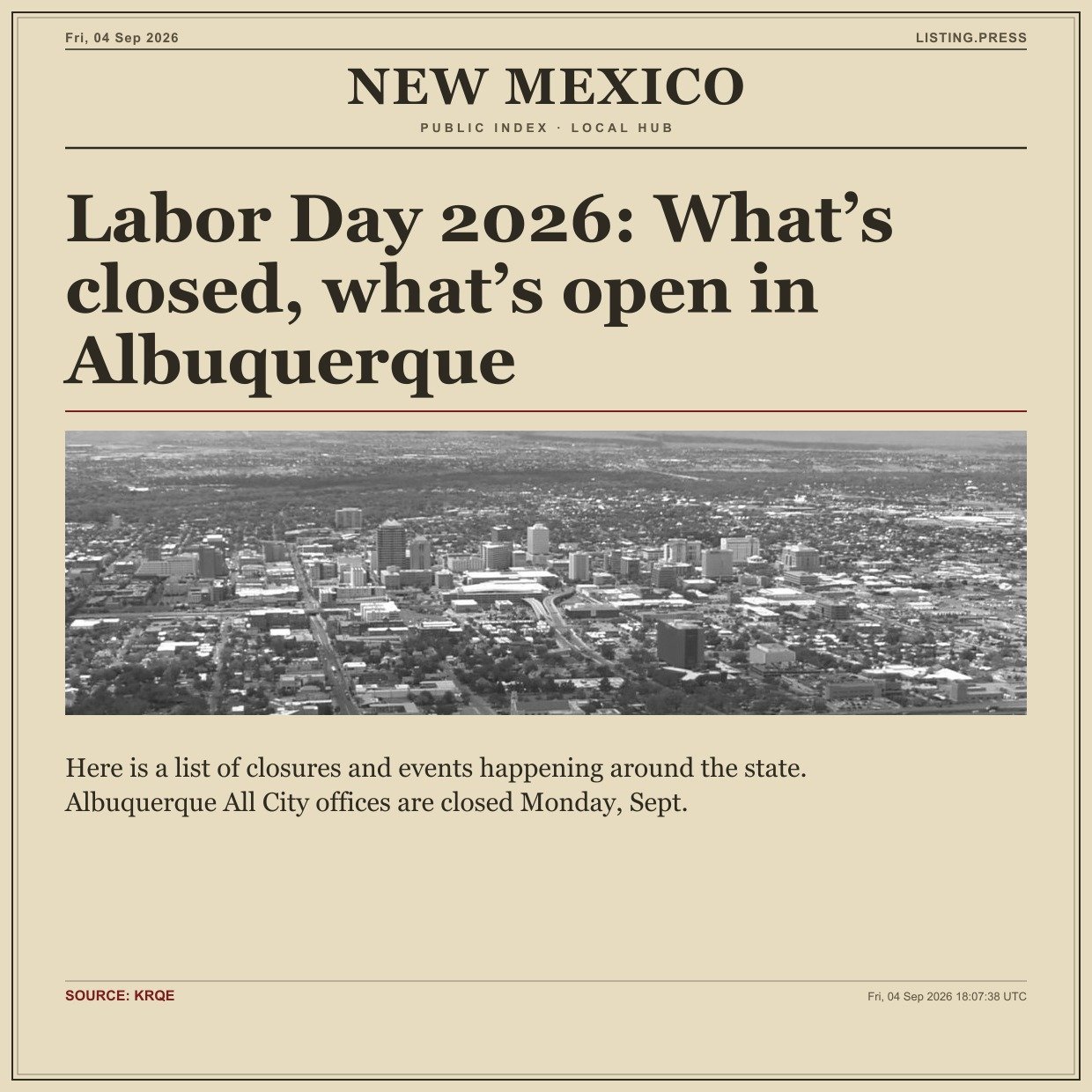 Labor Day 2026: What’s closed, what’s open in Albuquerque