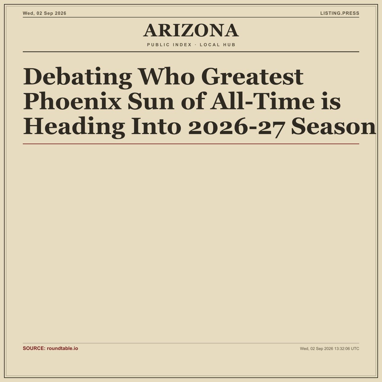 Debating Who Greatest Phoenix Sun of All-Time is Heading Into 2026-27 Season
