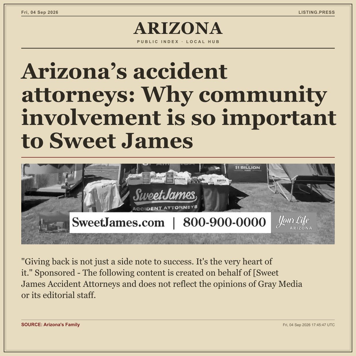 Arizona’s accident attorneys: Why community involvement is so important to Sweet James