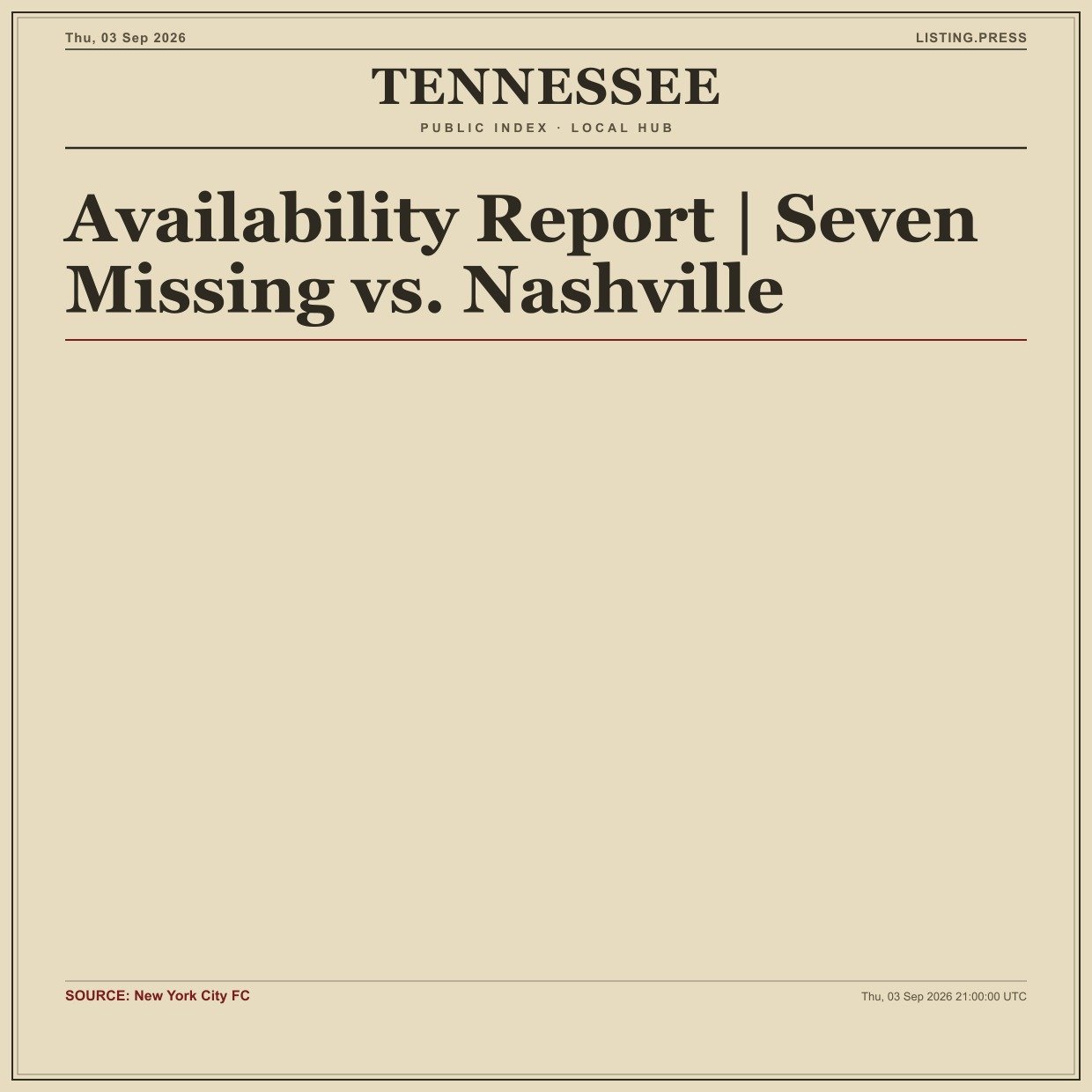 Availability Report | Seven Missing vs. Nashville