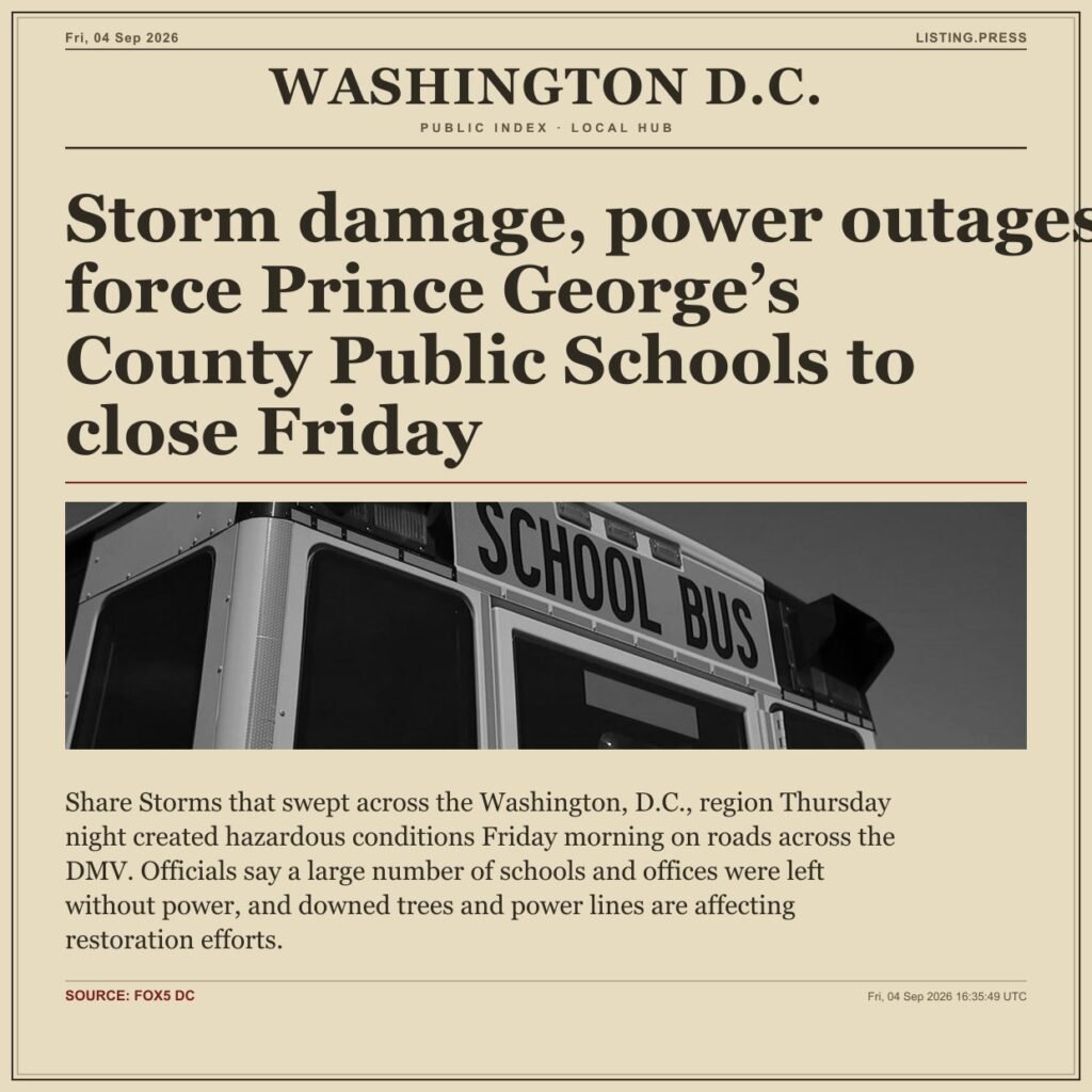 Storm damage, power outages force Prince George’s County Public Schools to close Friday