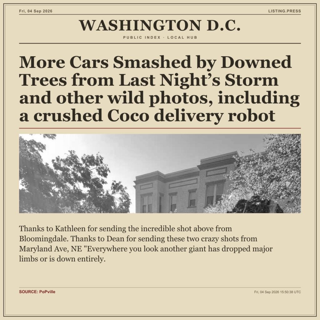 More Cars Smashed by Downed Trees from Last Night’s Storm and other wild photos, including a crushed Coco delivery robot