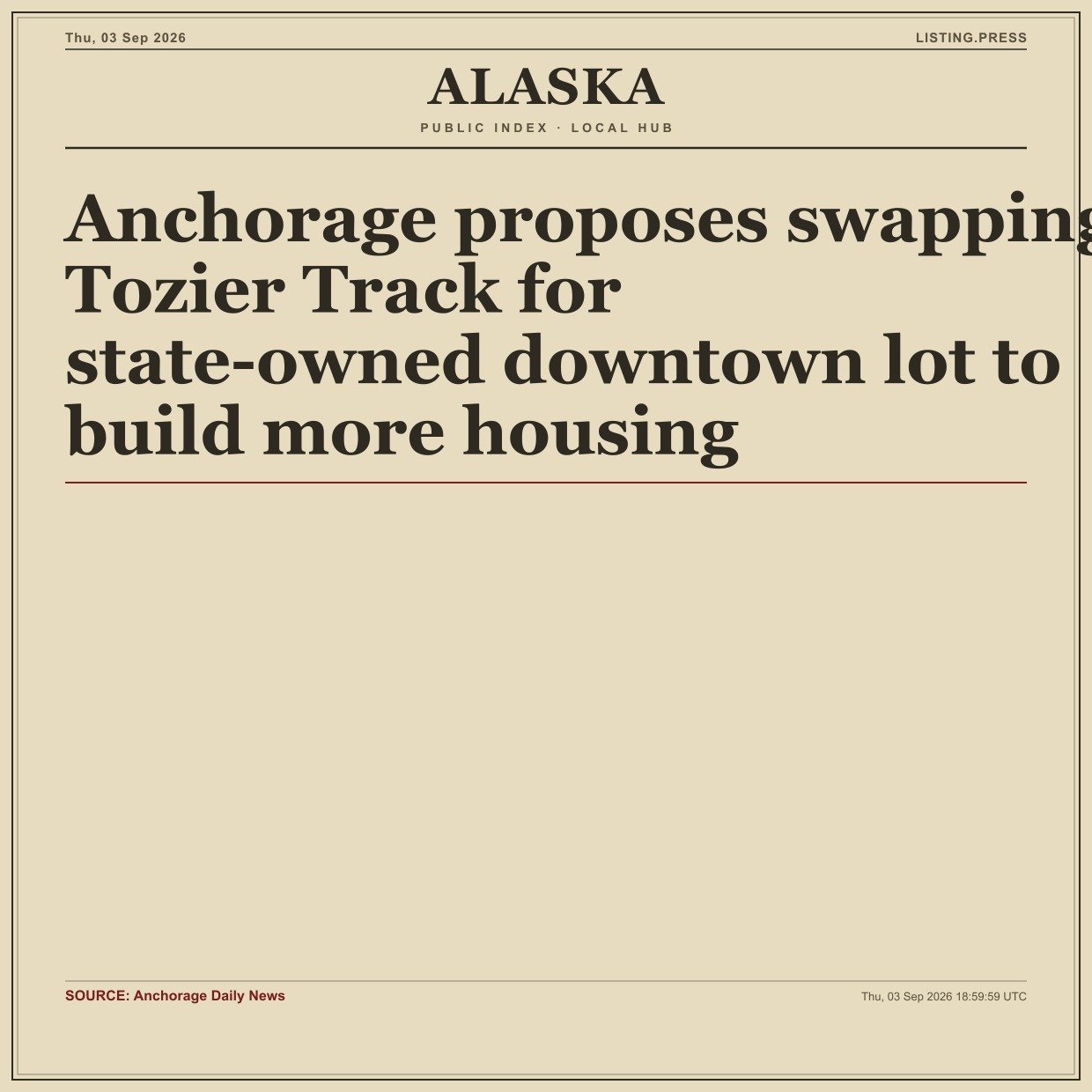 Anchorage proposes swapping Tozier Track for state-owned downtown lot to build more housing