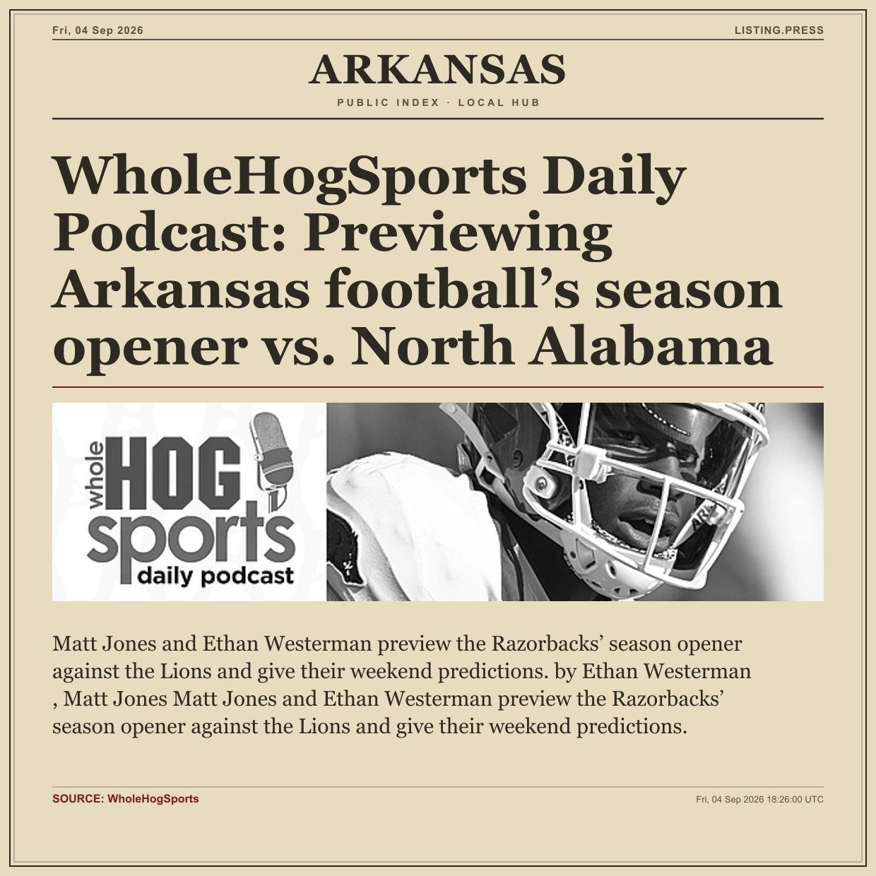 WholeHogSports Daily Podcast: Previewing Arkansas football’s season opener vs. North Alabama