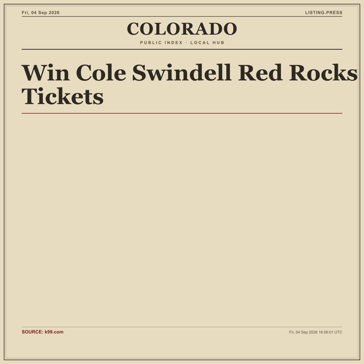 Win Cole Swindell Red Rocks Tickets