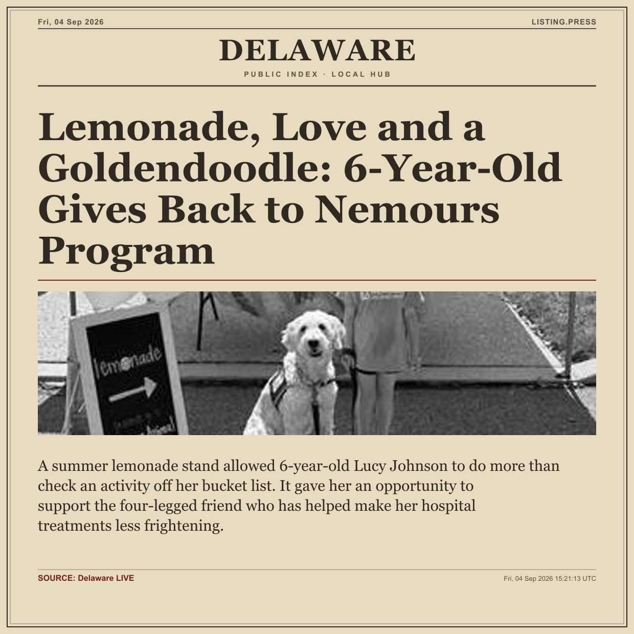 Lemonade, Love and a Goldendoodle: 6-Year-Old Gives Back to Nemours Program
