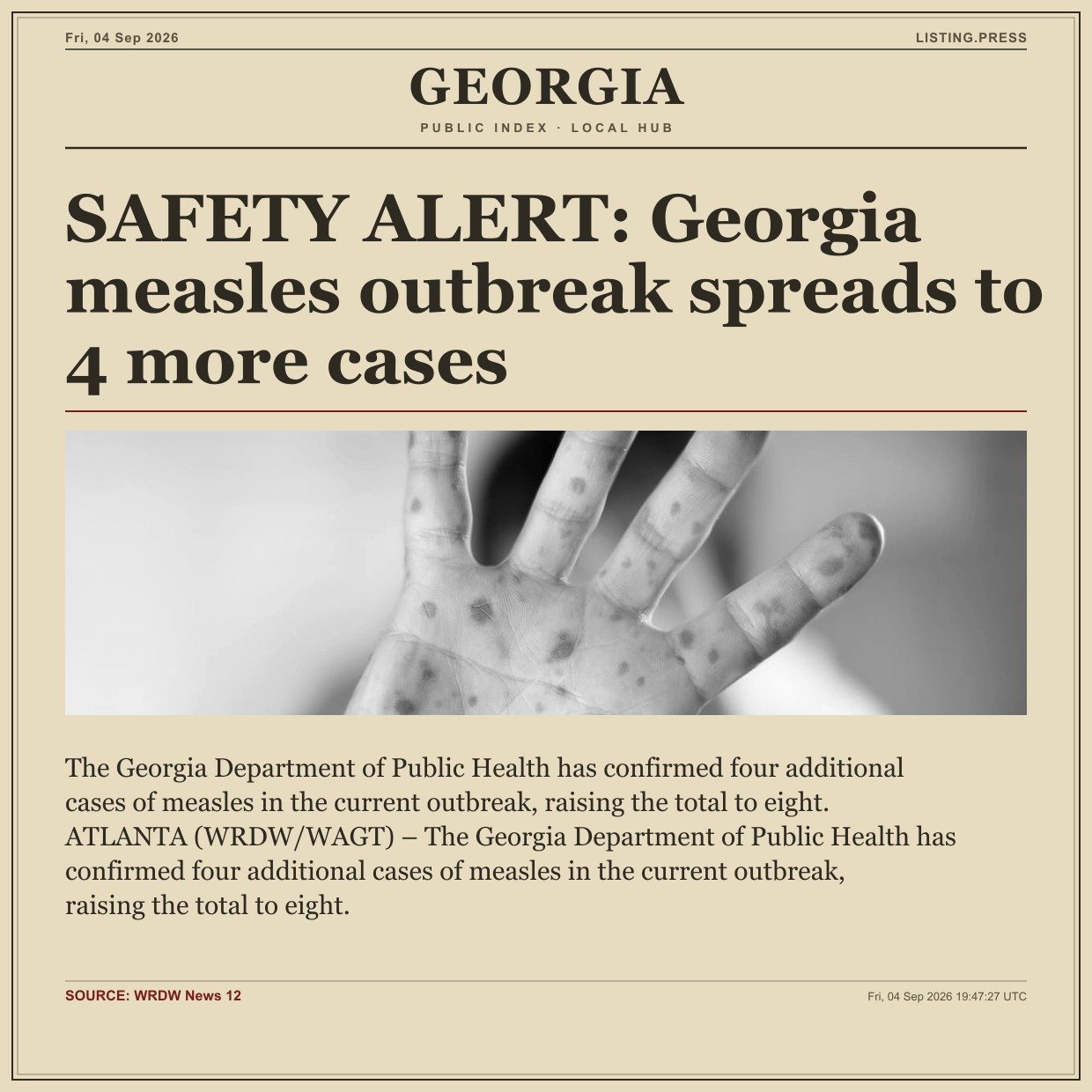 SAFETY ALERT: Georgia measles outbreak spreads to 4 more cases