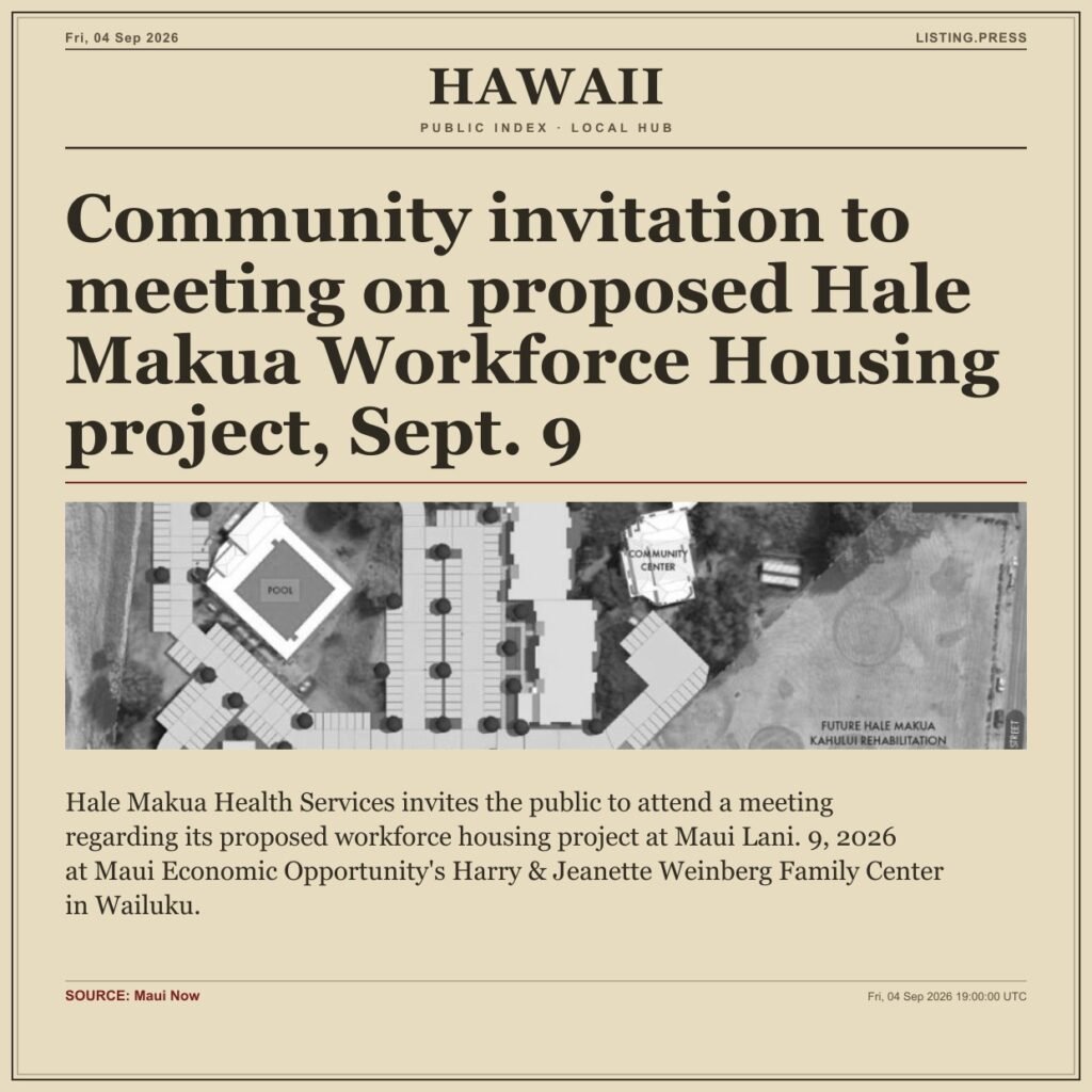 Community invitation to meeting on proposed Hale Makua Workforce Housing project, Sept. 9