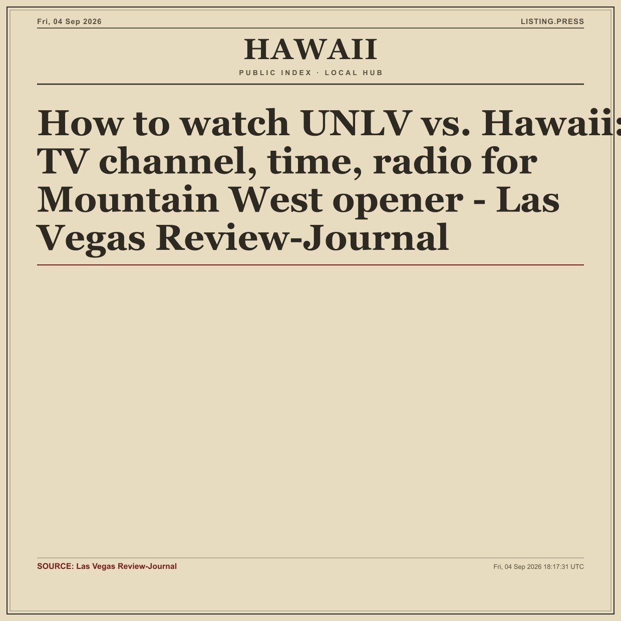 How to watch UNLV vs. Hawaii: TV channel, time, radio for Mountain West opener - Las Vegas Review-Journal