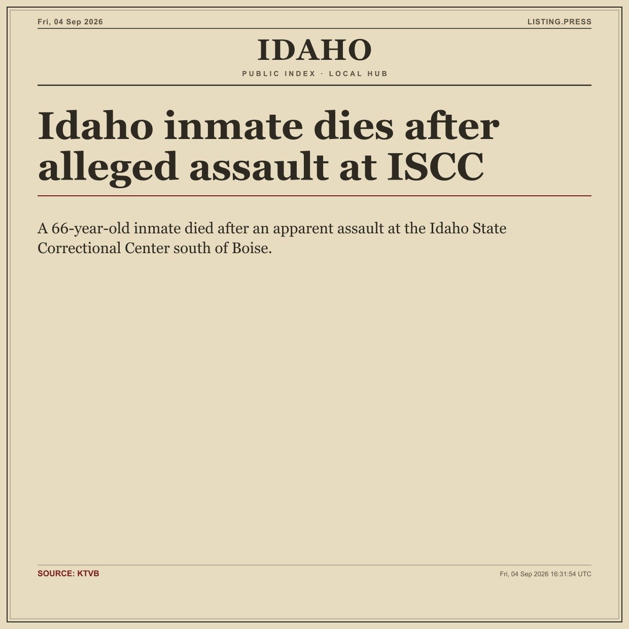 Idaho inmate dies after alleged assault at ISCC